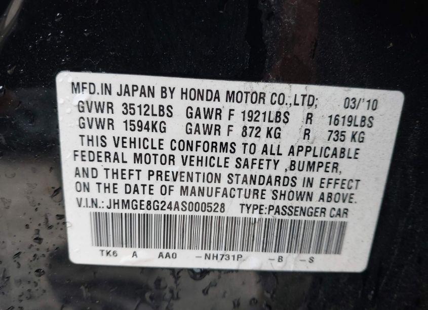 Photo 9 of 2010 Honda Fit (VIN JHMGE8G24AS000528)