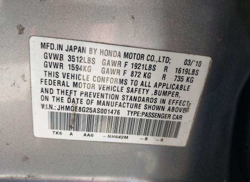 Photo 9 of 2010 Honda Fit (VIN JHMGE8G25AS001476)