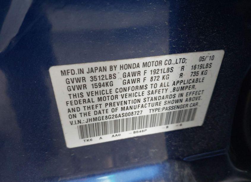 Photo 9 of 2010 Honda Fit (VIN JHMGE8G26AS008727)