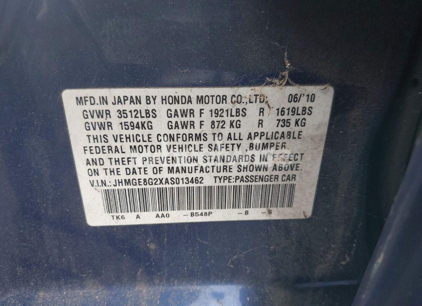 Photo 9 of 2010 Honda Fit (VIN JHMGE8G2XAS013462)