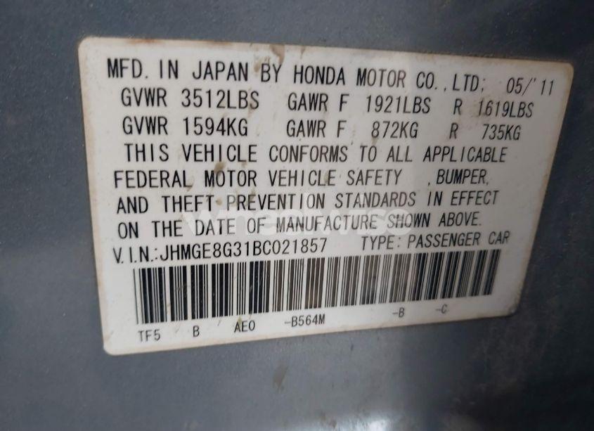 Photo 9 of 2011 Honda Fit (VIN JHMGE8G31BC021857)