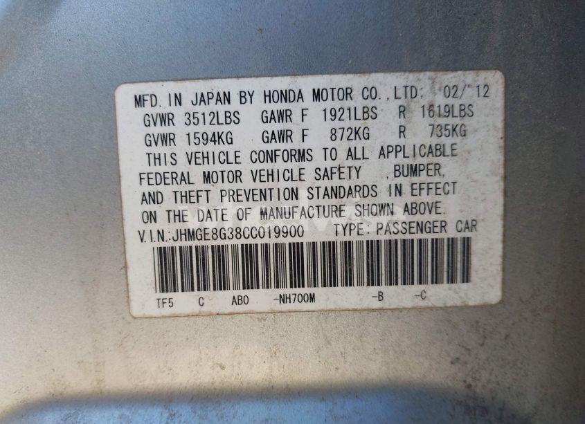 Photo 9 of 2012 Honda Fit (VIN JHMGE8G38CC019900)