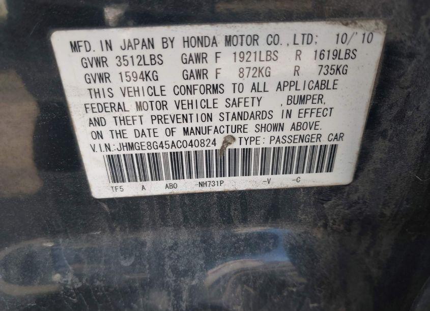 Photo 9 of 2010 Honda Fit SPORT (VIN JHMGE8G45AC040824)