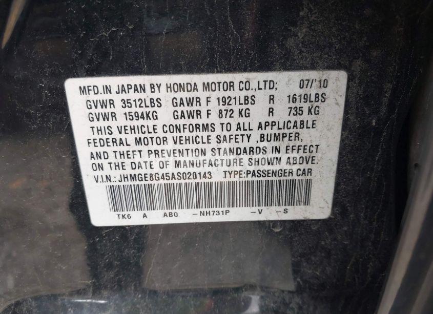 Photo 9 of 2010 Honda Fit SPORT (VIN JHMGE8G45AS020143)