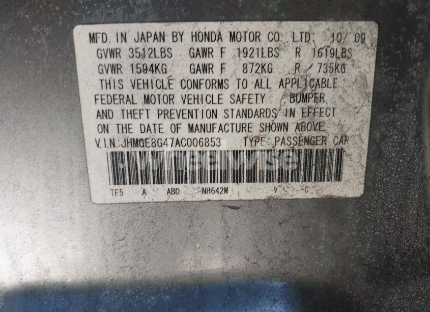 Photo 9 of 2010 Honda Fit SPORT (VIN JHMGE8G47AC006853)