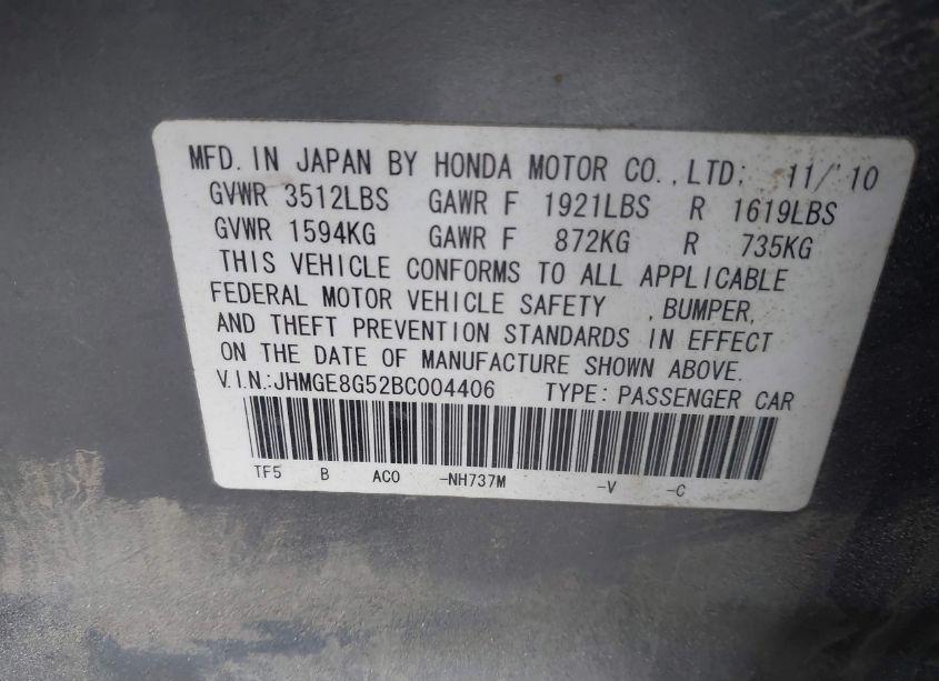 Photo 9 of 2011 Honda Fit SPORT (VIN JHMGE8G52BC004406)