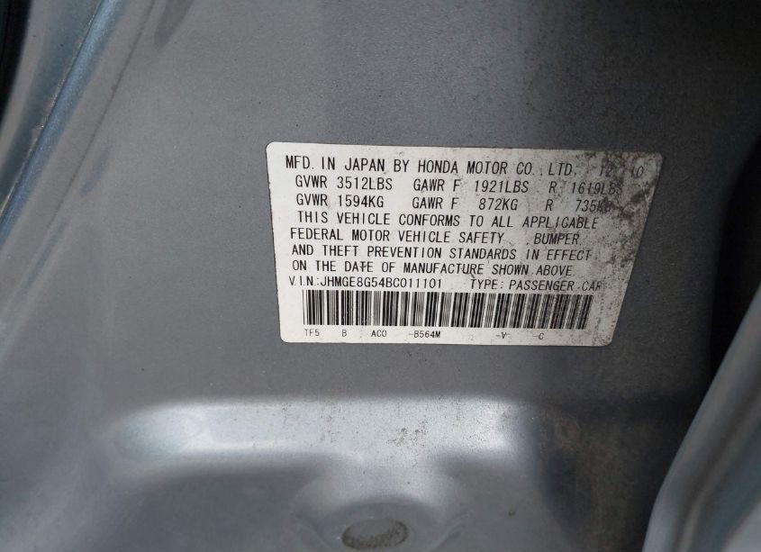 Photo 9 of 2011 Honda Fit SPORT (VIN JHMGE8G54BC011101)