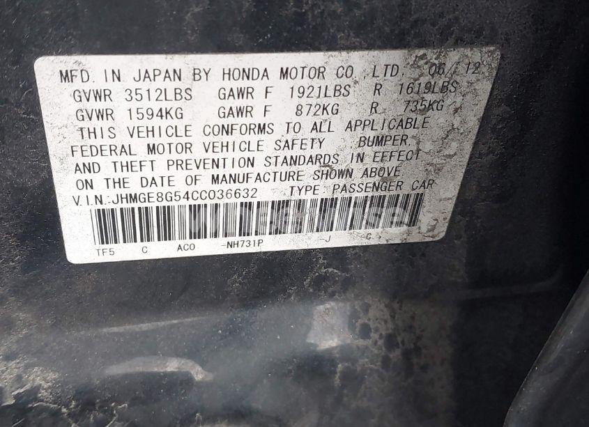 Photo 9 of 2012 Honda Fit SPORT (VIN JHMGE8G54CC036632)