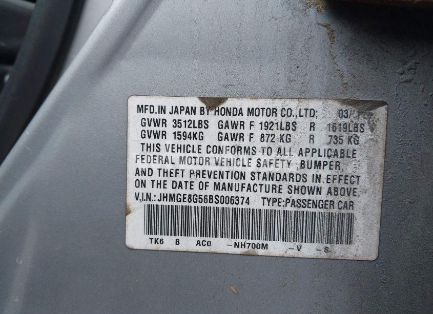 Photo 9 of 2011 Honda Fit SPORT (VIN JHMGE8G56BS006374)