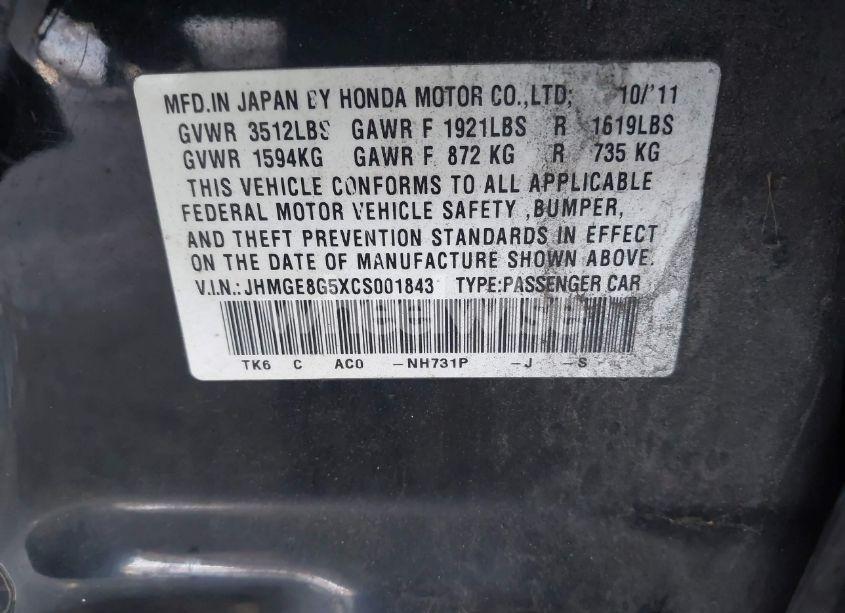 Photo 9 of 2012 Honda Fit SPORT (VIN JHMGE8G5XCS001843)