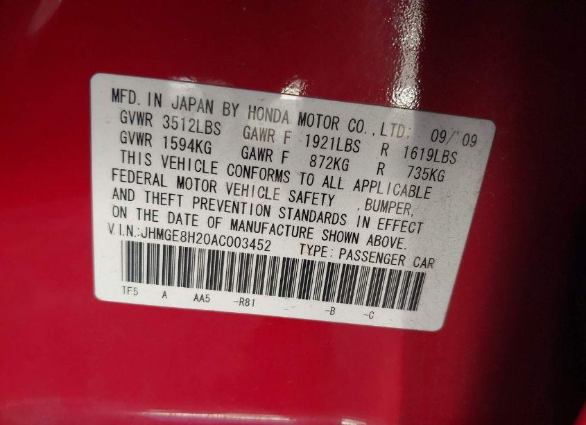 Photo 9 of 2010 Honda Fit (VIN JHMGE8H20AC003452)