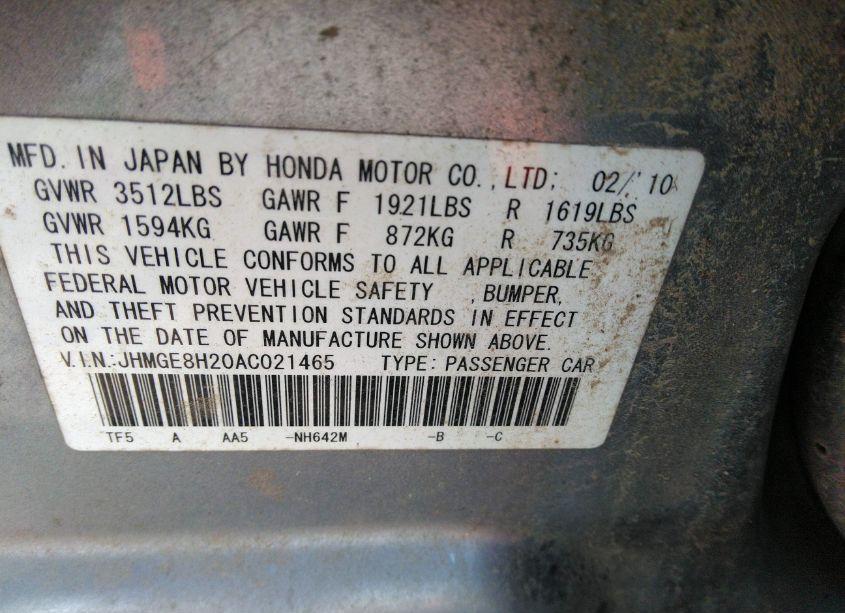 Photo 9 of 2010 Honda Fit (VIN JHMGE8H20AC021465)