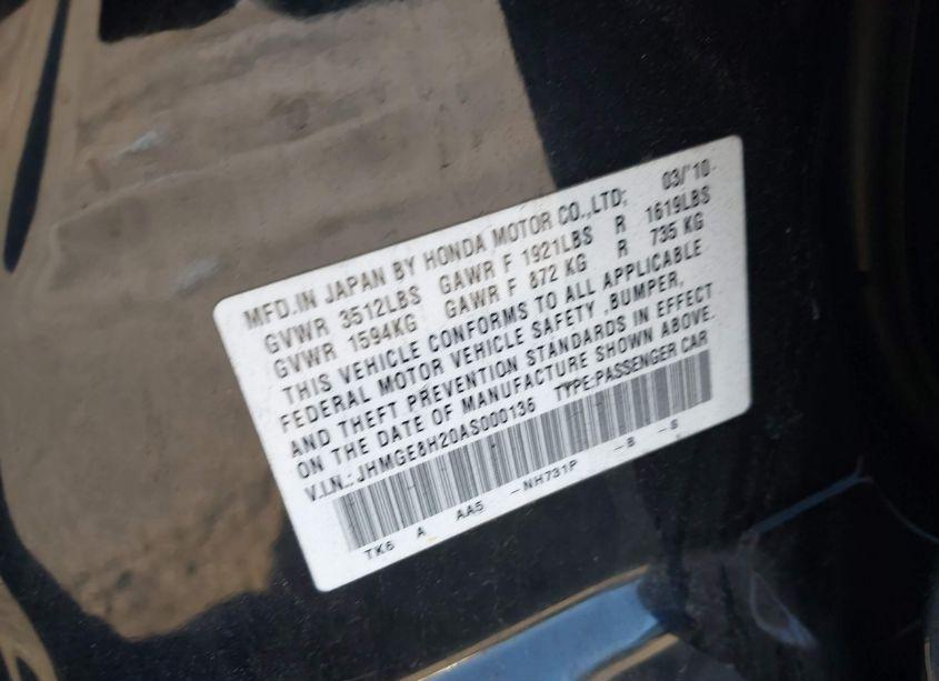 Photo 9 of 2010 Honda Fit (VIN JHMGE8H20AS000136)