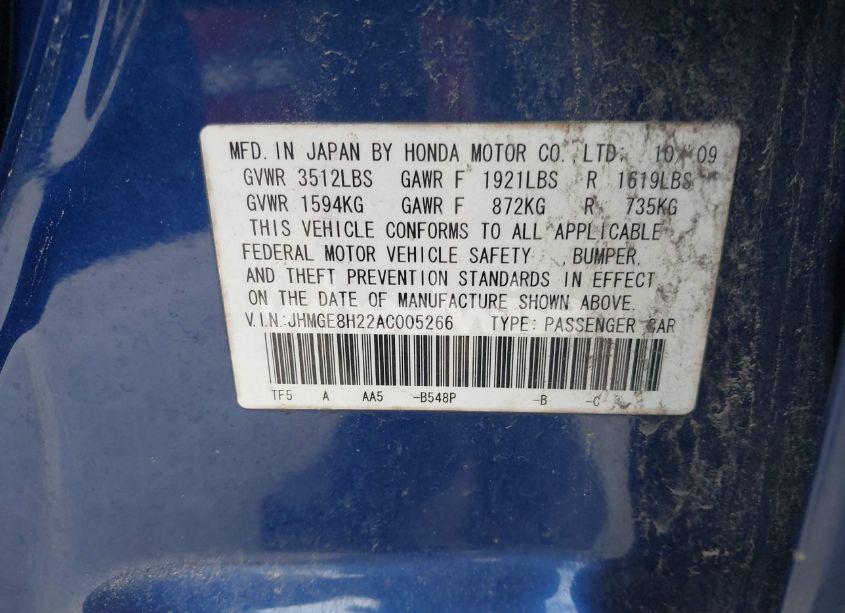 Photo 9 of 2010 Honda Fit (VIN JHMGE8H22AC005266)