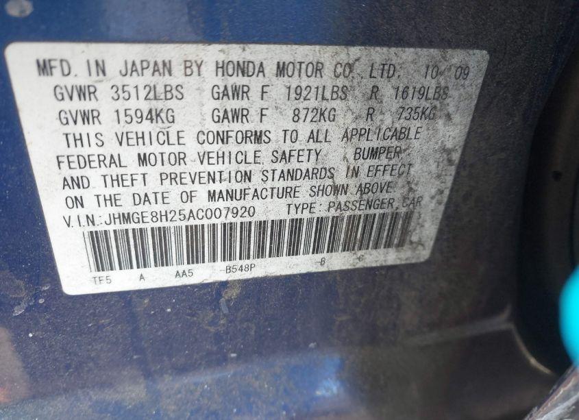 Photo 9 of 2010 Honda Fit (VIN JHMGE8H25AC007920)