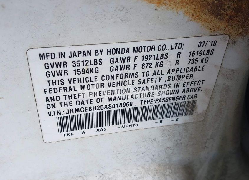 Photo 9 of 2010 Honda Fit (VIN JHMGE8H25AS018969)