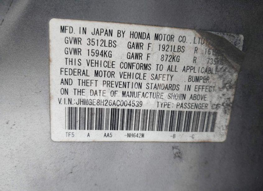 Photo 9 of 2010 Honda Fit (VIN JHMGE8H26AC004539)