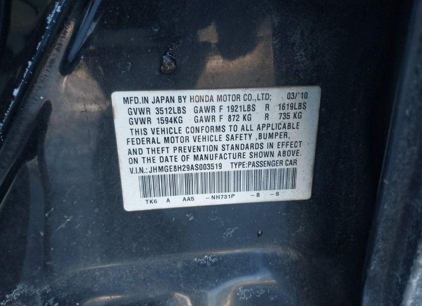 Photo 9 of 2010 Honda Fit (VIN JHMGE8H29AS003519)