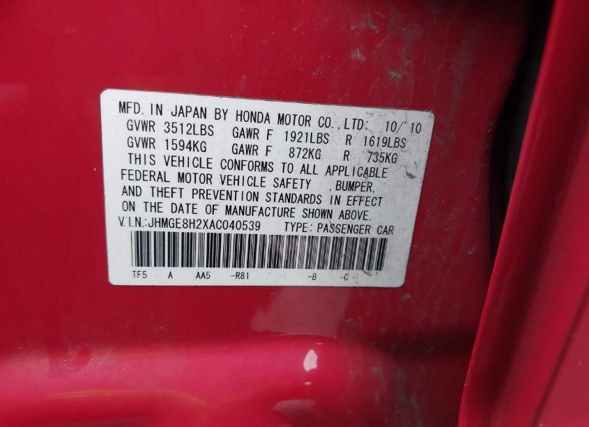 Photo 9 of 2010 Honda Fit (VIN JHMGE8H2XAC040539)