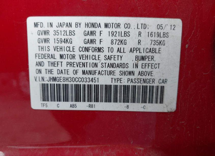 Photo 9 of 2012 Honda Fit (VIN JHMGE8H30CC033451)