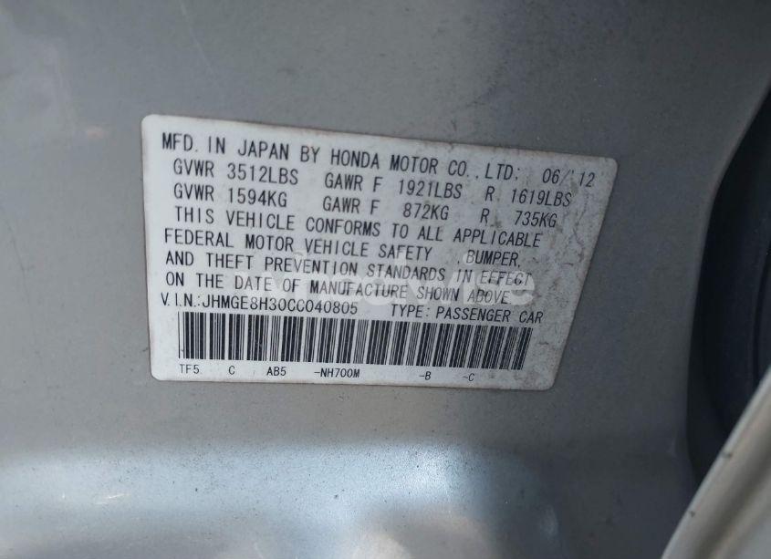 Photo 9 of 2012 Honda Fit (VIN JHMGE8H30CC040805)