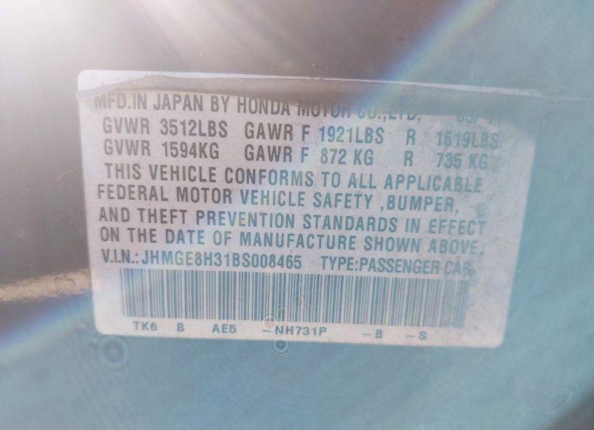 Photo 9 of 2011 Honda Fit (VIN JHMGE8H31BS008465)