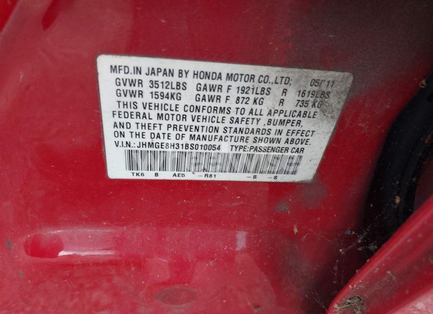 Photo 9 of 2011 Honda Fit (VIN JHMGE8H31BS010054)