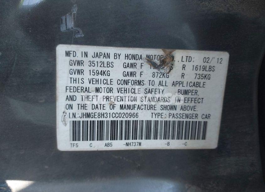 Photo 9 of 2012 Honda Fit (VIN JHMGE8H31CC020966)