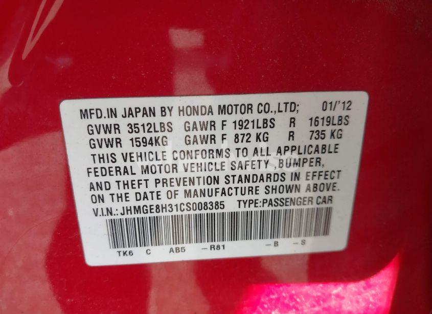 Photo 9 of 2012 Honda Fit (VIN JHMGE8H31CS008385)