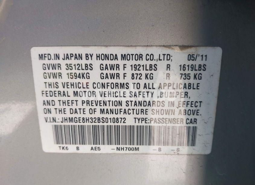 Photo 9 of 2011 Honda Fit (VIN JHMGE8H32BS010872)