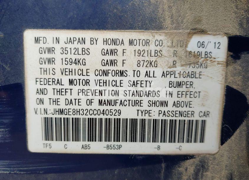 Photo 9 of 2012 Honda Fit (VIN JHMGE8H32CC040529)