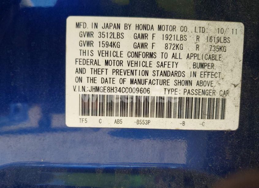 Photo 9 of 2012 Honda Fit (VIN JHMGE8H34CC009606)