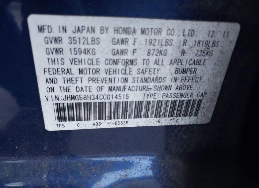 Photo 9 of 2012 Honda Fit (VIN JHMGE8H34CC014515)