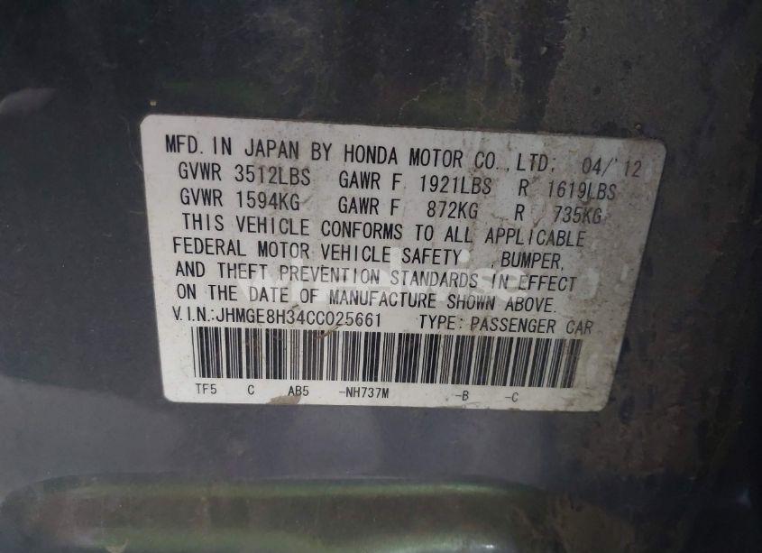 Photo 9 of 2012 Honda Fit (VIN JHMGE8H34CC025661)