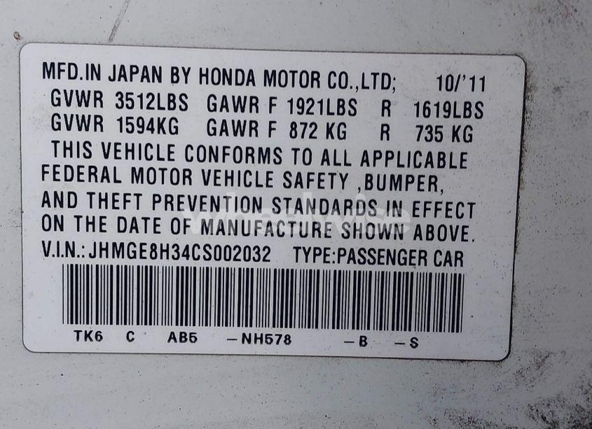 Photo 9 of 2012 Honda Fit (VIN JHMGE8H34CS002032)