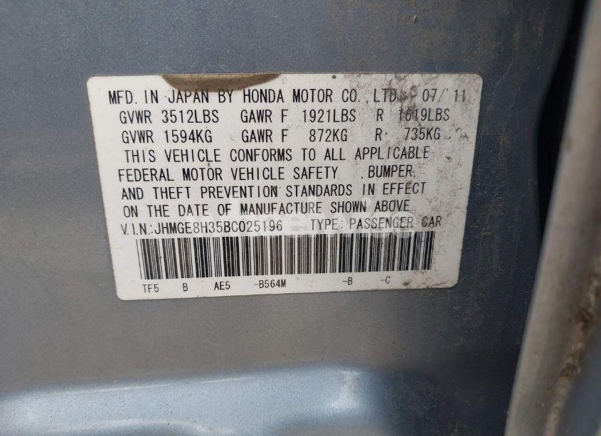 Photo 9 of 2011 Honda Fit (VIN JHMGE8H35BC025196)