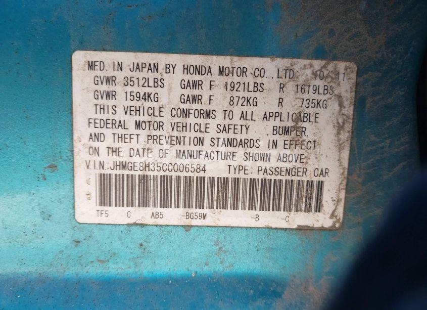 Photo 9 of 2012 Honda Fit (VIN JHMGE8H35CC006584)