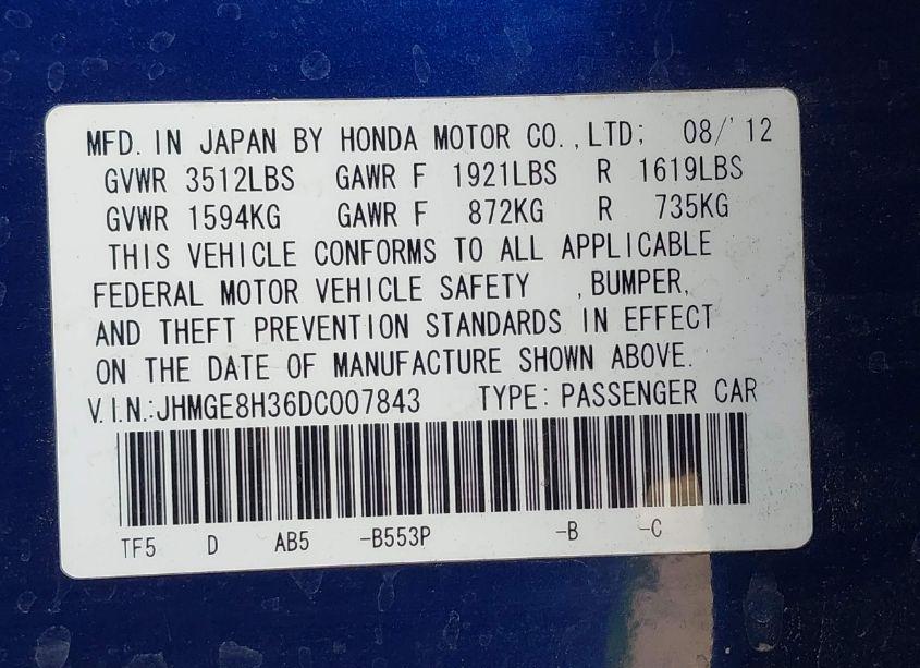 Photo 9 of 2013 Honda Fit (VIN JHMGE8H36DC007843)