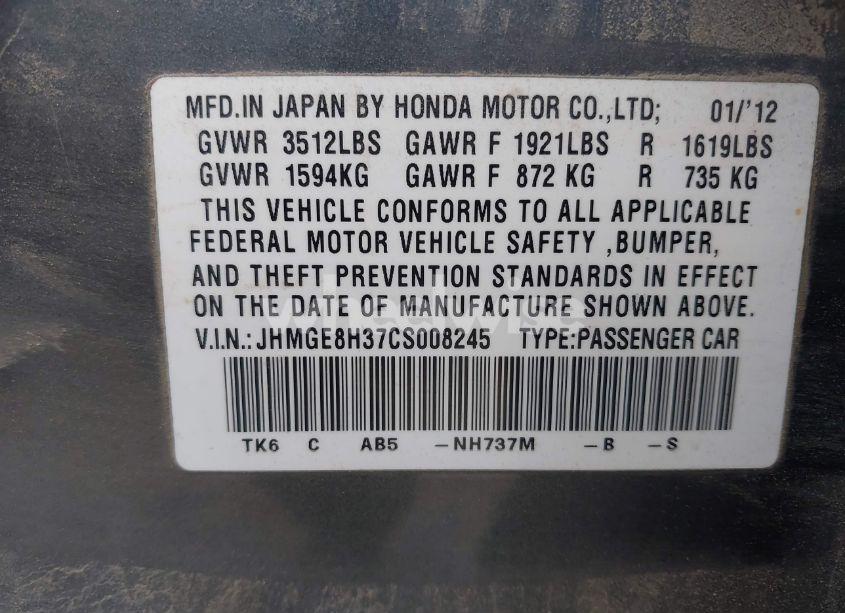 Photo 9 of 2012 Honda Fit (VIN JHMGE8H37CS008245)