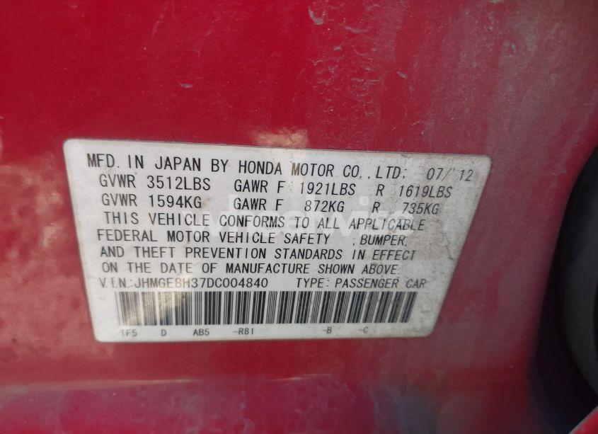 Photo 9 of 2013 Honda Fit (VIN JHMGE8H37DC004840)