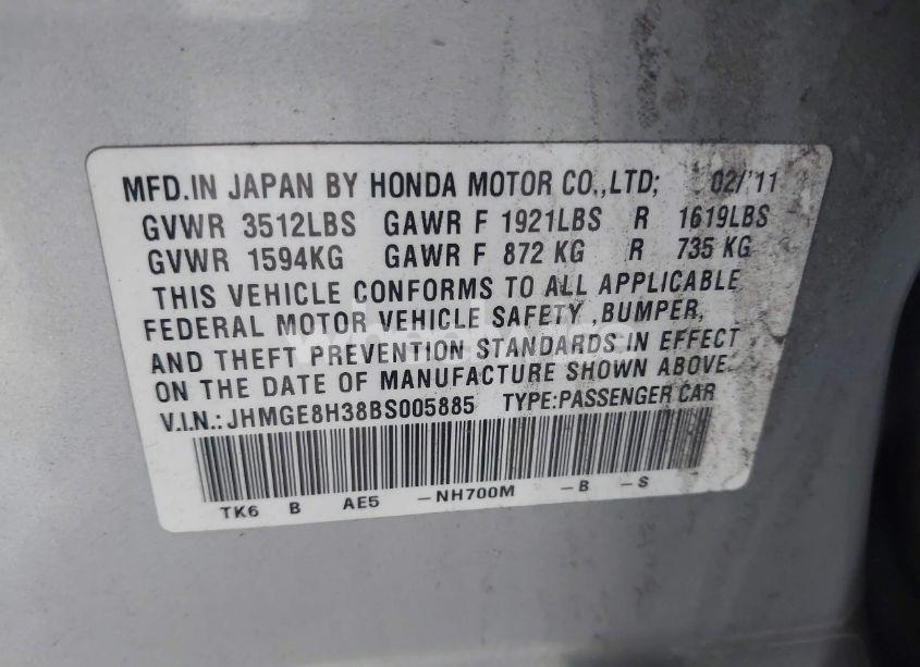 Photo 9 of 2011 Honda Fit (VIN JHMGE8H38BS005885)