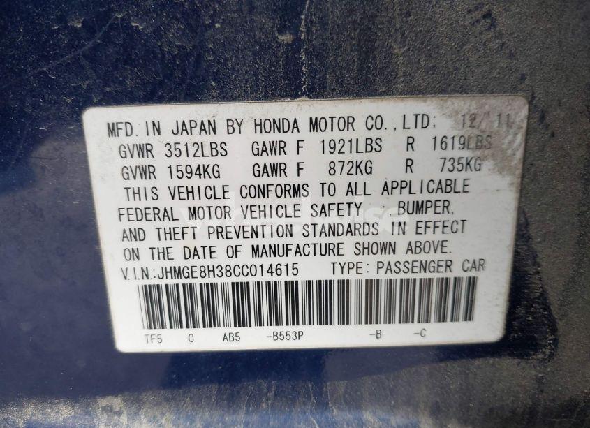 Photo 9 of 2012 Honda Fit (VIN JHMGE8H38CC014615)