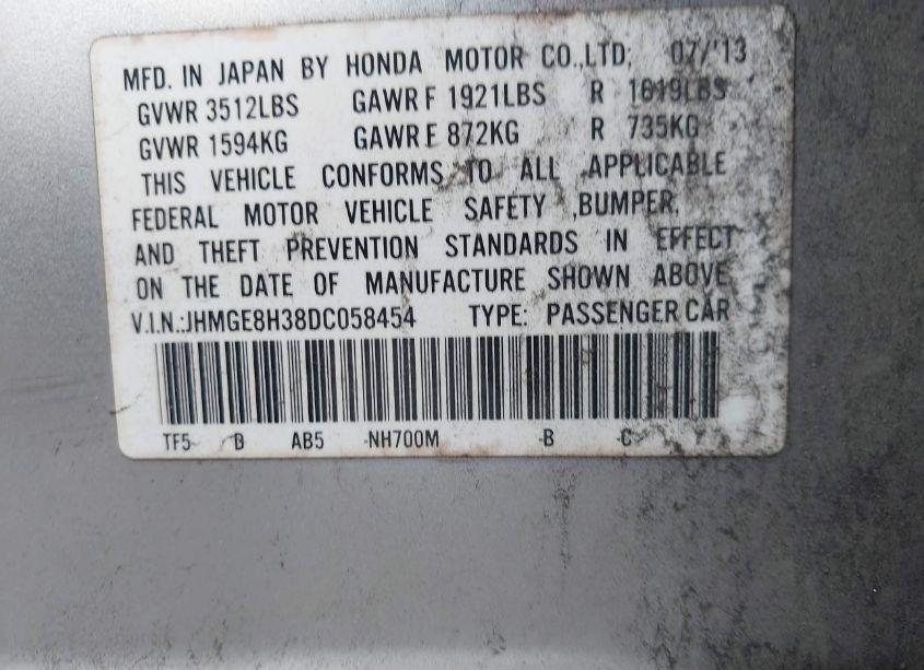 Photo 9 of 2013 Honda Fit (VIN JHMGE8H38DC058454)