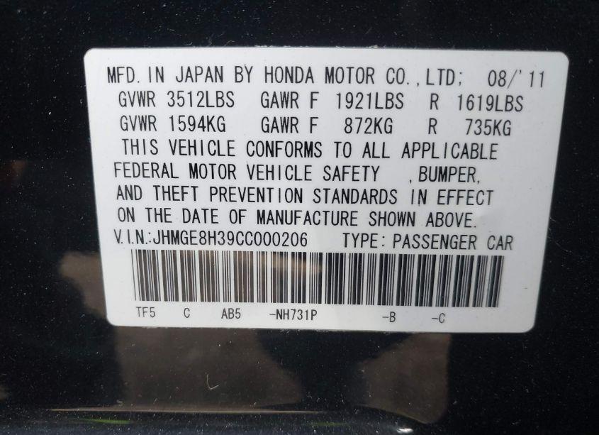 Photo 9 of 2012 Honda Fit (VIN JHMGE8H39CC000206)