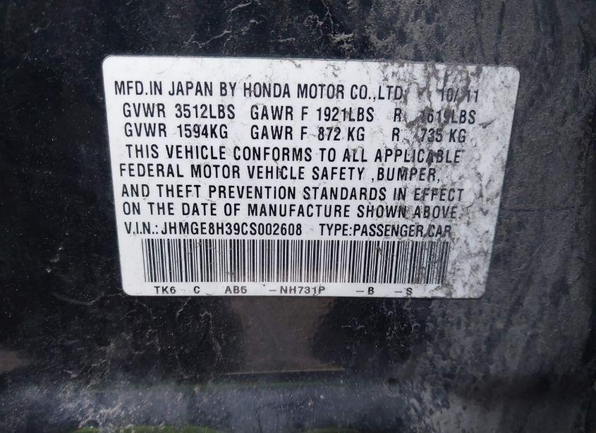 Photo 9 of 2012 Honda Fit (VIN JHMGE8H39CS002608)