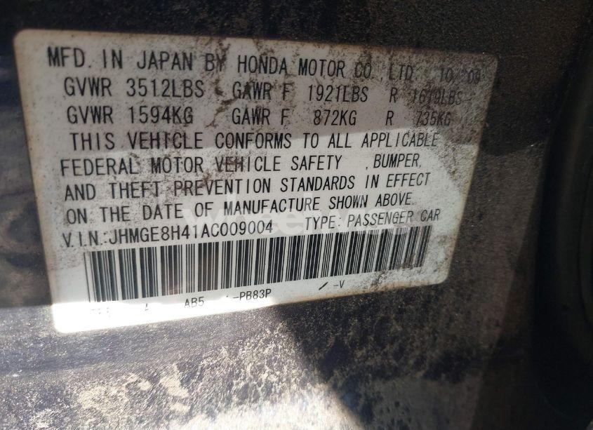 Photo 9 of 2010 Honda Fit SPORT (VIN JHMGE8H41AC009004)