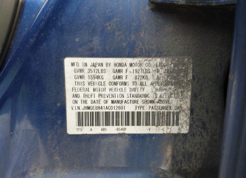 Photo 9 of 2010 Honda Fit SPORT (VIN JHMGE8H41AC012601)