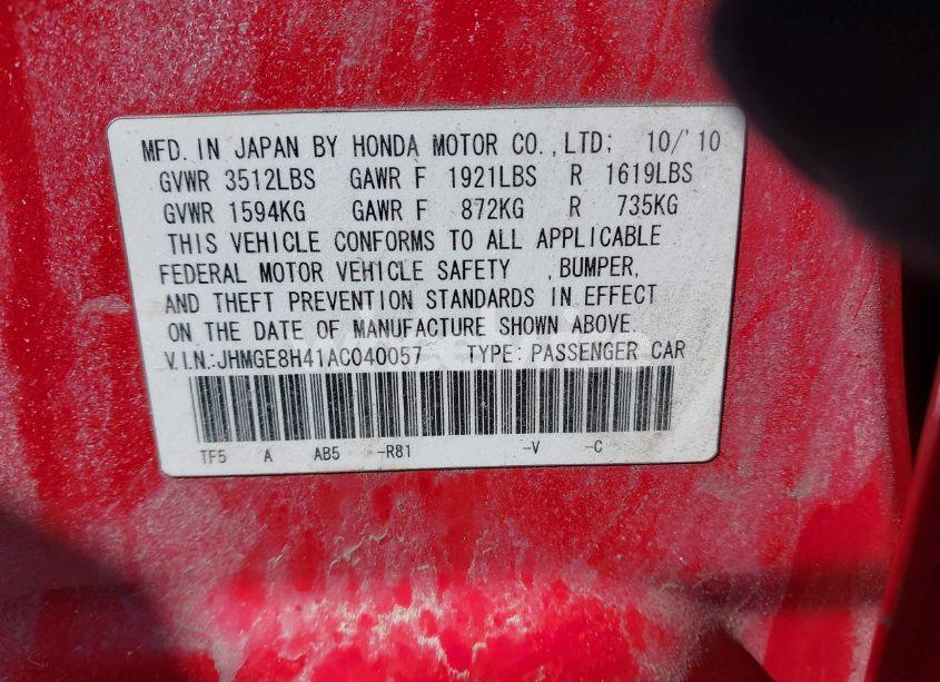 Photo 9 of 2010 Honda Fit SPORT (VIN JHMGE8H41AC040057)