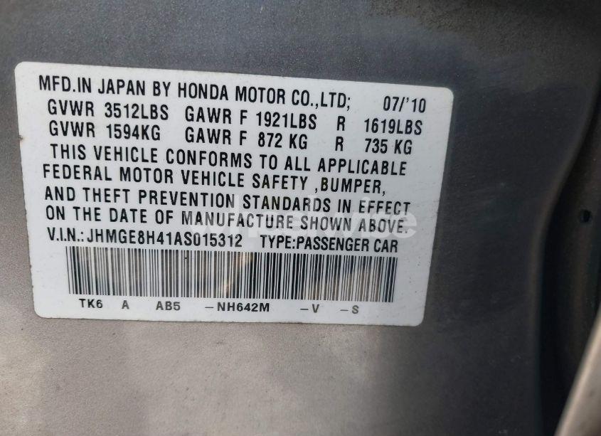 Photo 9 of 2010 Honda Fit SPORT (VIN JHMGE8H41AS015312)