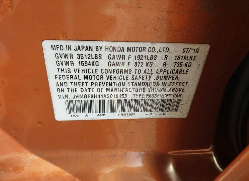 Photo 9 of 2010 Honda Fit SPORT (VIN JHMGE8H41AS018453)